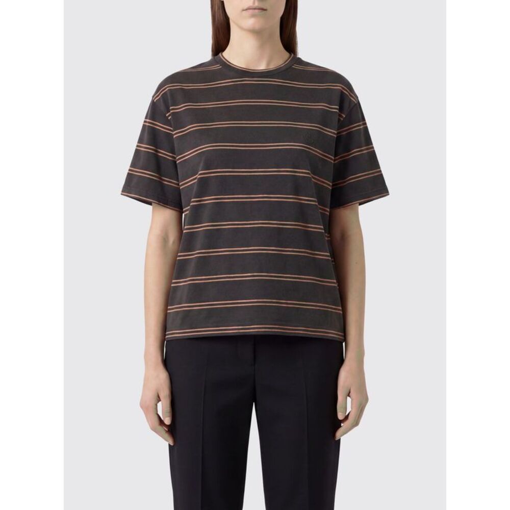 Jil Sander Women Jil Sander Striped Cotton T-Shirt With Dropped Shoulders